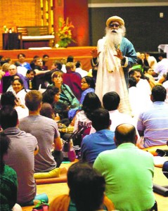 Yogi Sadhguru Vasudev leads a group through a meditation practice.  Read more: Neighbor Newspapers - Indian spiritual leaders visit Atlanta