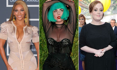 Singers Beyonce, Lady Gaga and Adele, courtesy of The Guardian