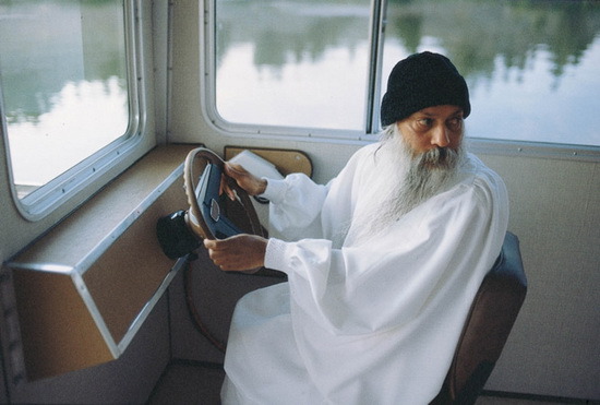 Osho steering boat in Krishnamurti Lake
