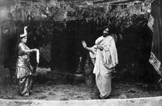 Indira Devi and Rabindranath Tagore in the Play 'Valmiki Pratibha'