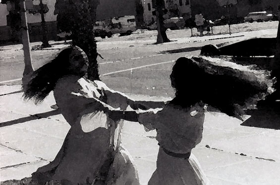 Madhuri and Sarita dancing in street