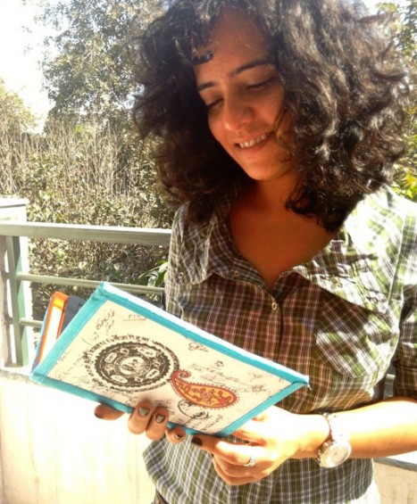 Hina Khan with the hand-crafted book-cover she made for me.