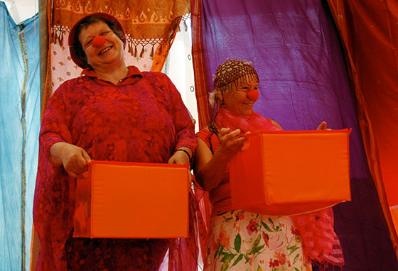 Mouji and Ganga with boxes