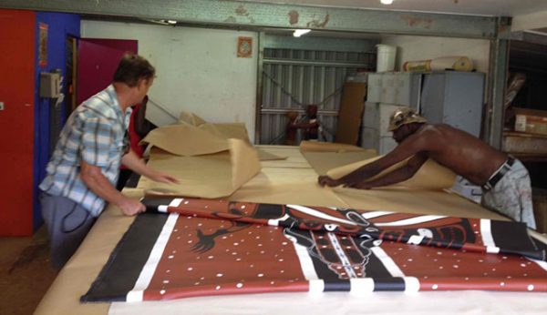 Dev Lengjel working with artists at the Wik and Kugu arts centre  on the Cape at Aurukun