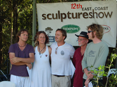 Dev Lengjel, centre with artist Ken Jonson, far left at the Sculpture Show