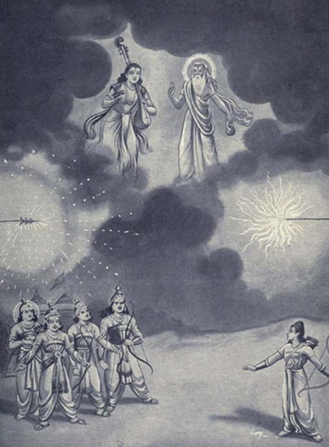 Arjuna and Ashwatthama unleash their Brahmastras against each other, as Vyasa and Narada arrive to stop the collision.