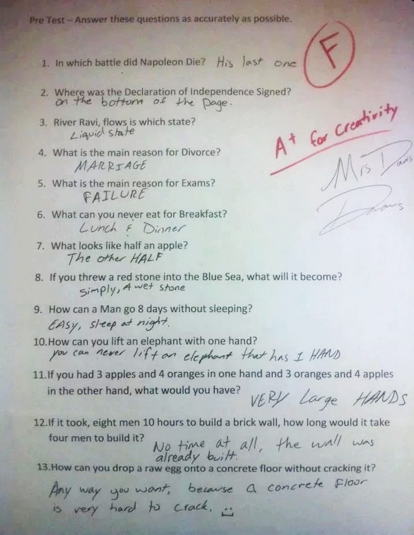 Witty answers school test