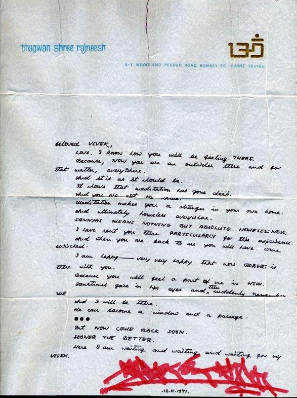 Letter to Vivek from Osho - private collection