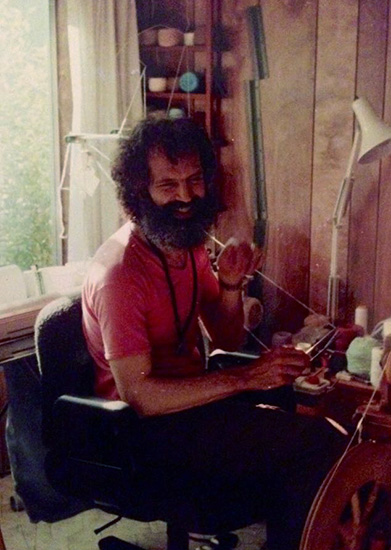 Asheesh at the knitting machine