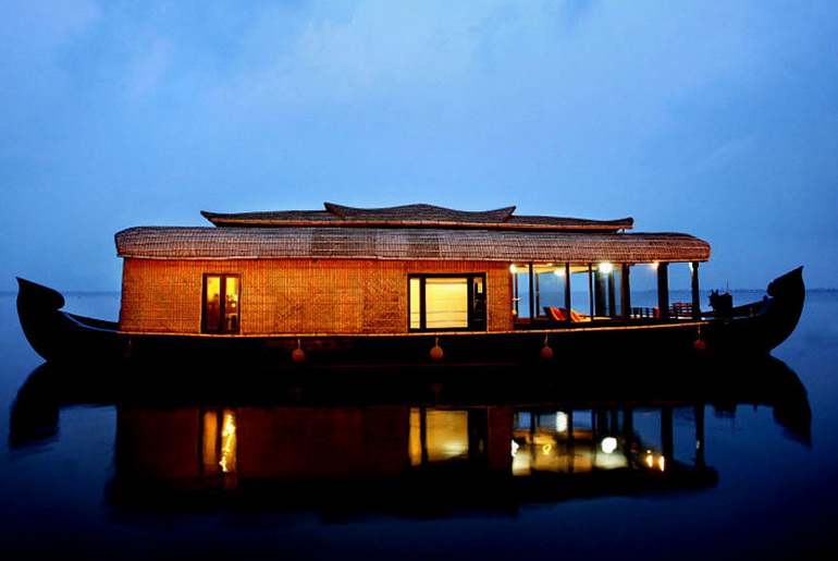 boat on the lake in the night