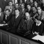 Participants at a conference in Copenhagen in 1937; Niels Bohr is in the front row, far left, next to Werner Heisenberg and Wolfgang Pauli 1937