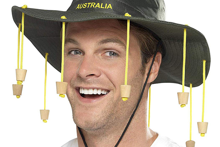an Australian with cork hat