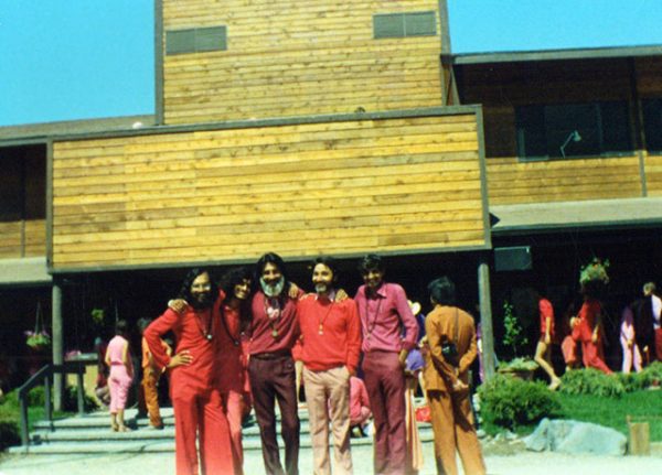 First from left in front of the Mall, Rajneeshpuram