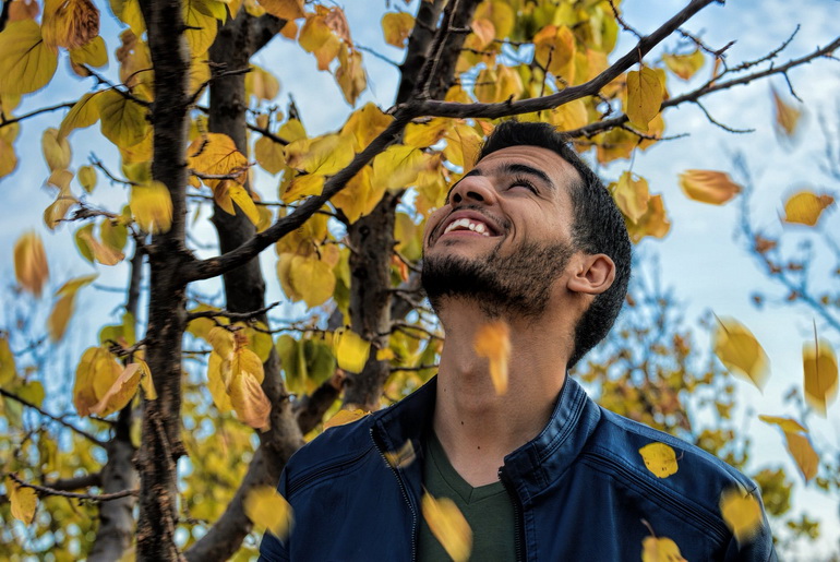 Man and leaves