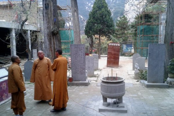 Monks and construction mess