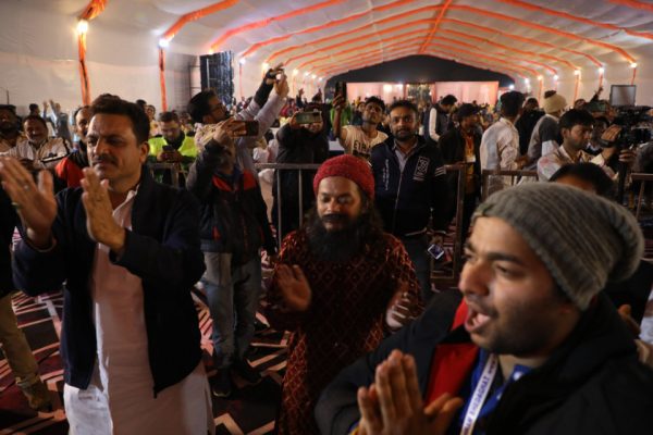 Crowd with Mayor of Jabalpur (left)