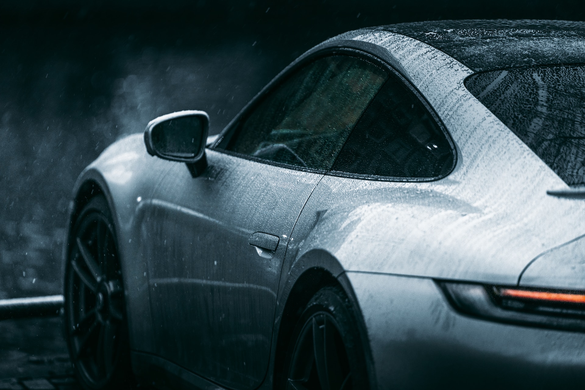 Porsche in the rain
