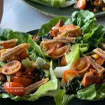 salad with vegan feta sauce