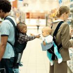 Children interacting in supermarket