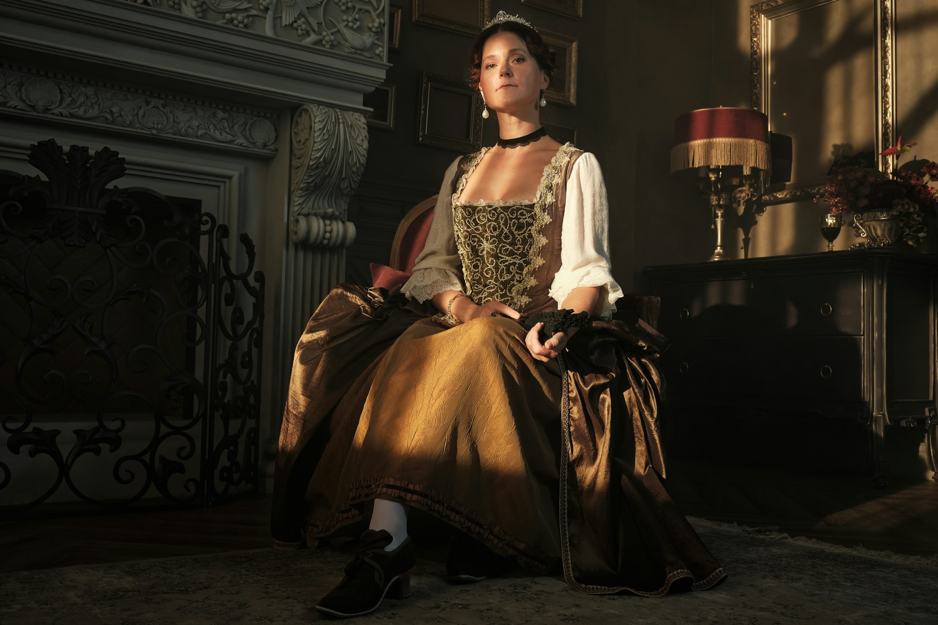 Woman in mansion