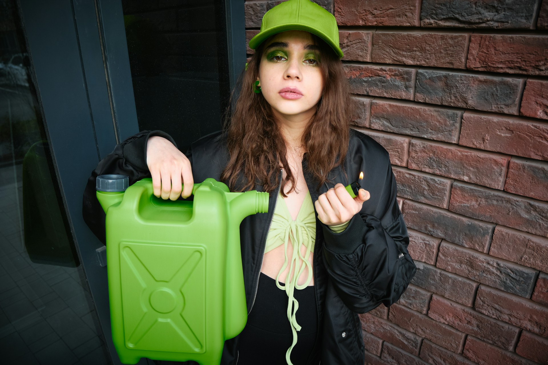 Woman with a can of gasoline