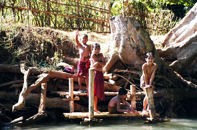 Children play in the water