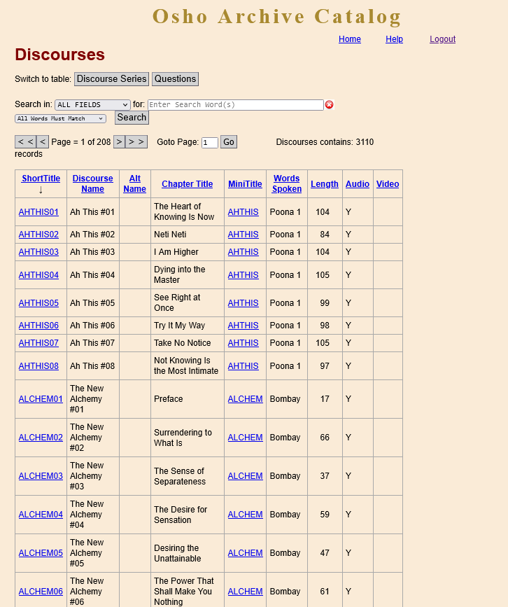 Osho Archive Catalog