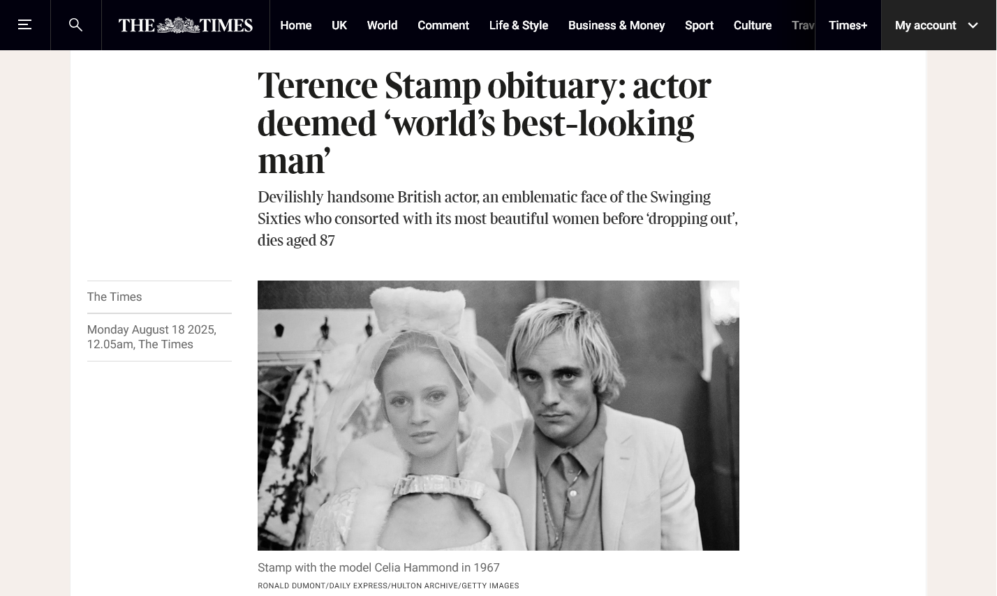 Terence Stamp obituary: actor deemed ‘world’s best-looking man’