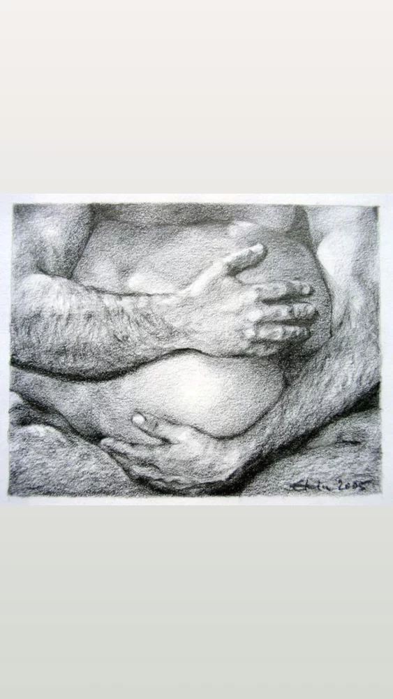 Drawing Hug, 2005, 12x15cm, pencil on paper