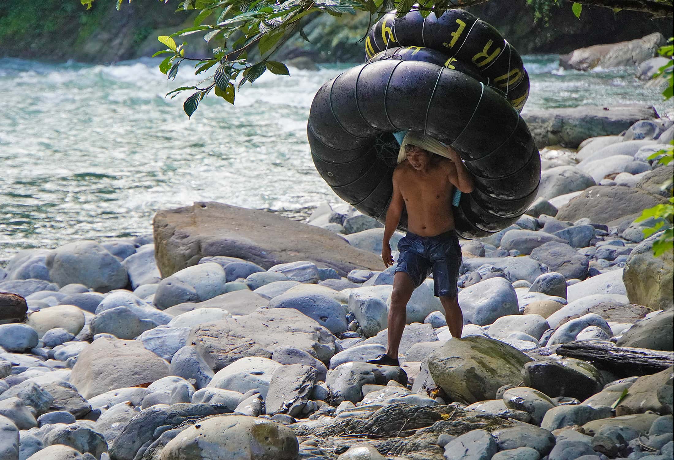 Lorry tyres for river return journey
