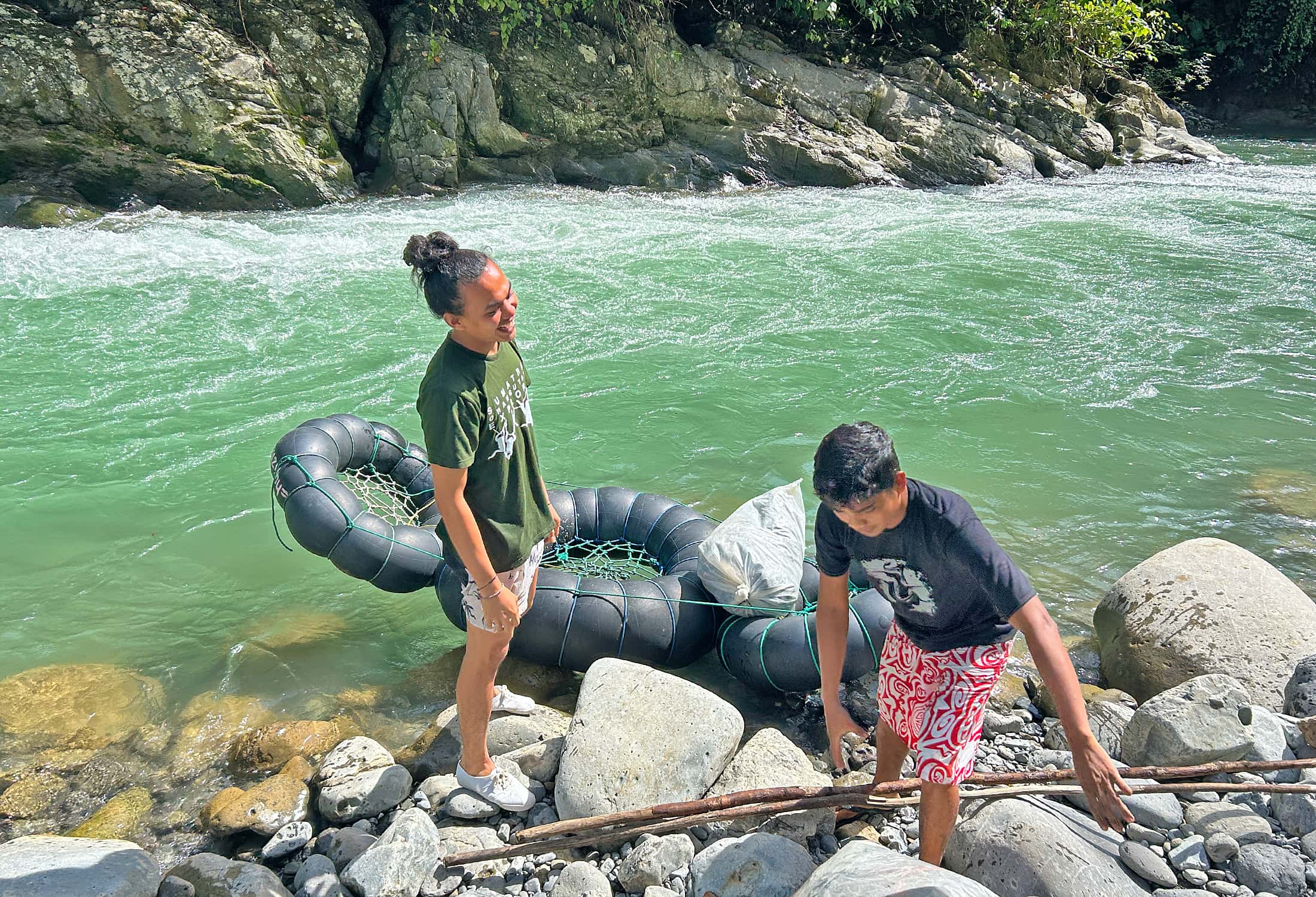 Inflatable boat being launched by crew