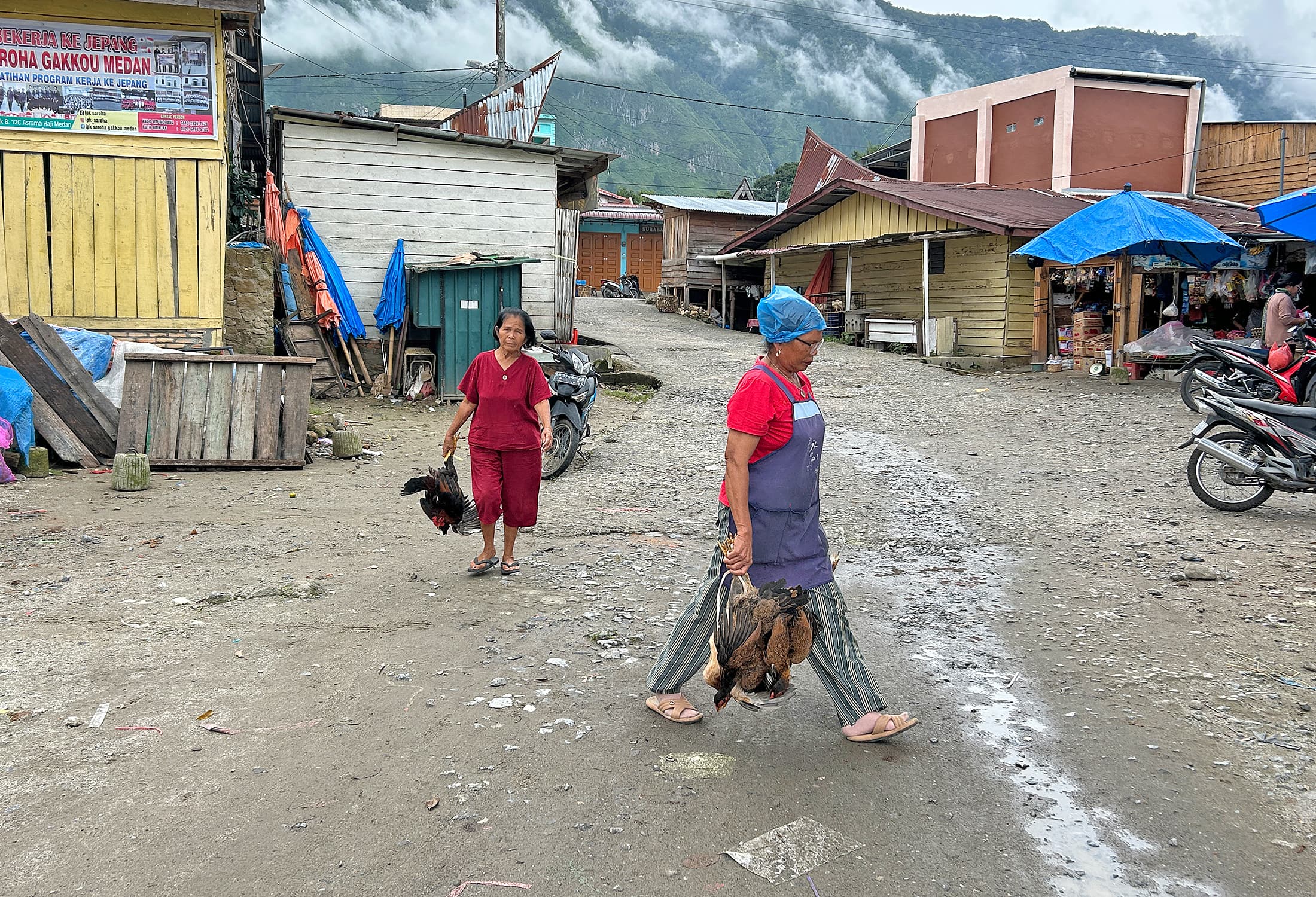 Women with dead chicken