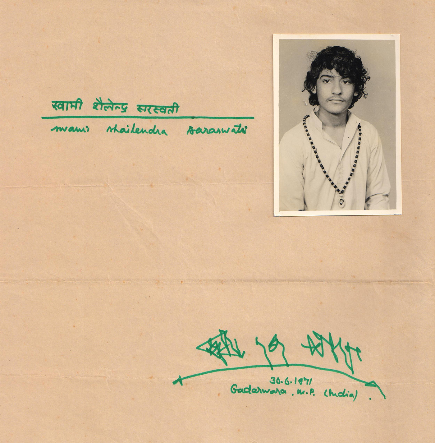 Sailendra's sannyas certificate