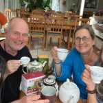 The group drinking tea