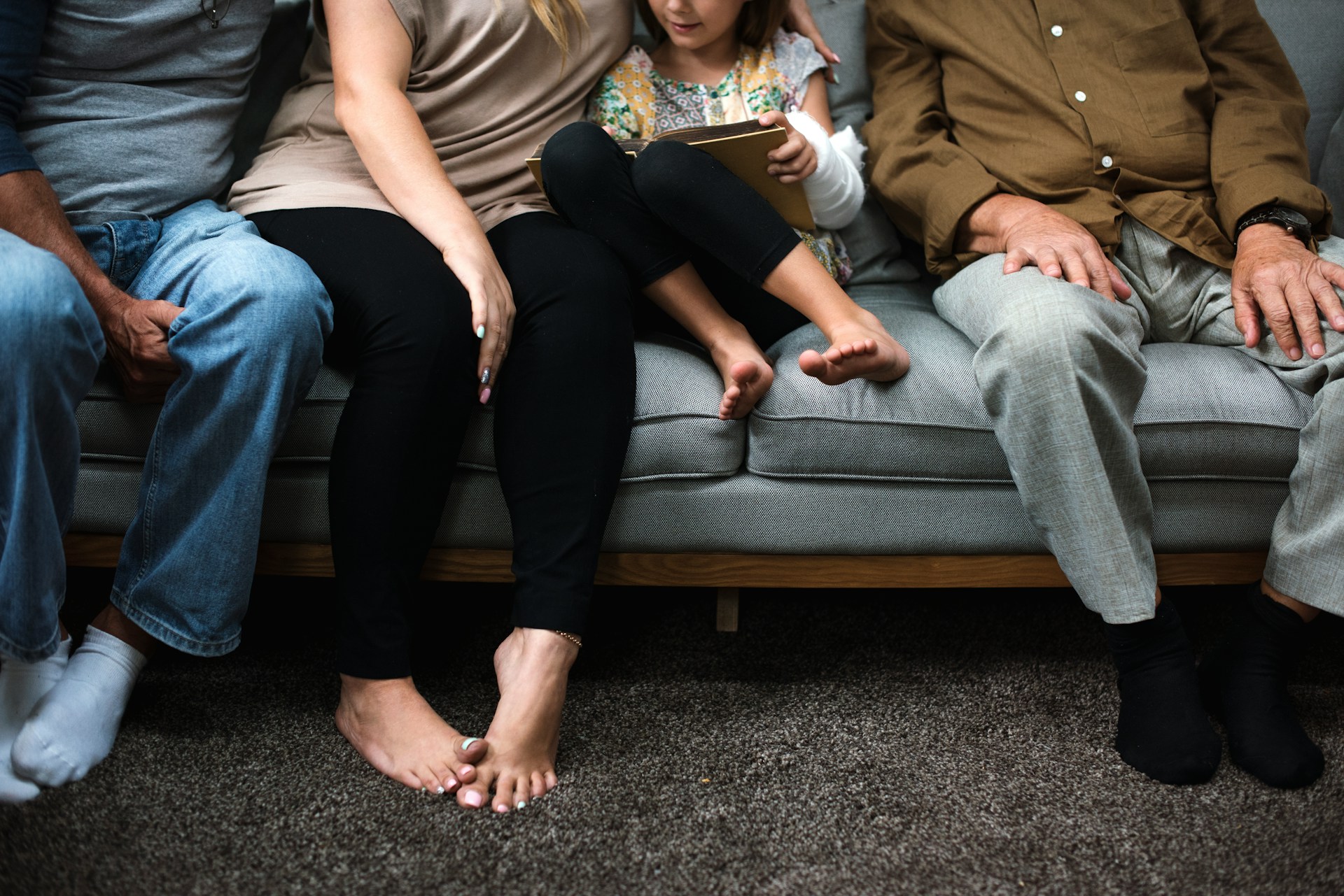 Family on sofa